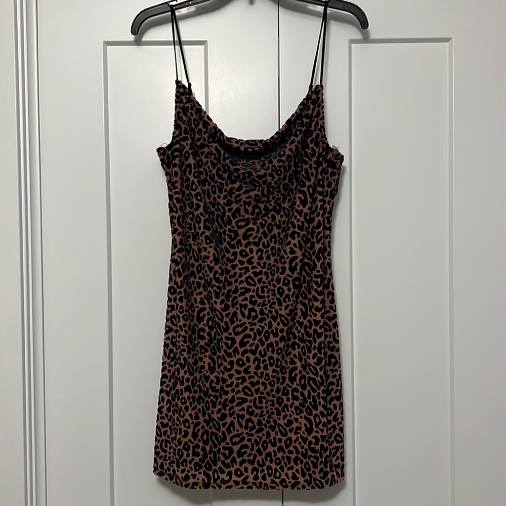Altar'd State Brown and Black Leopard Print Slip Dress